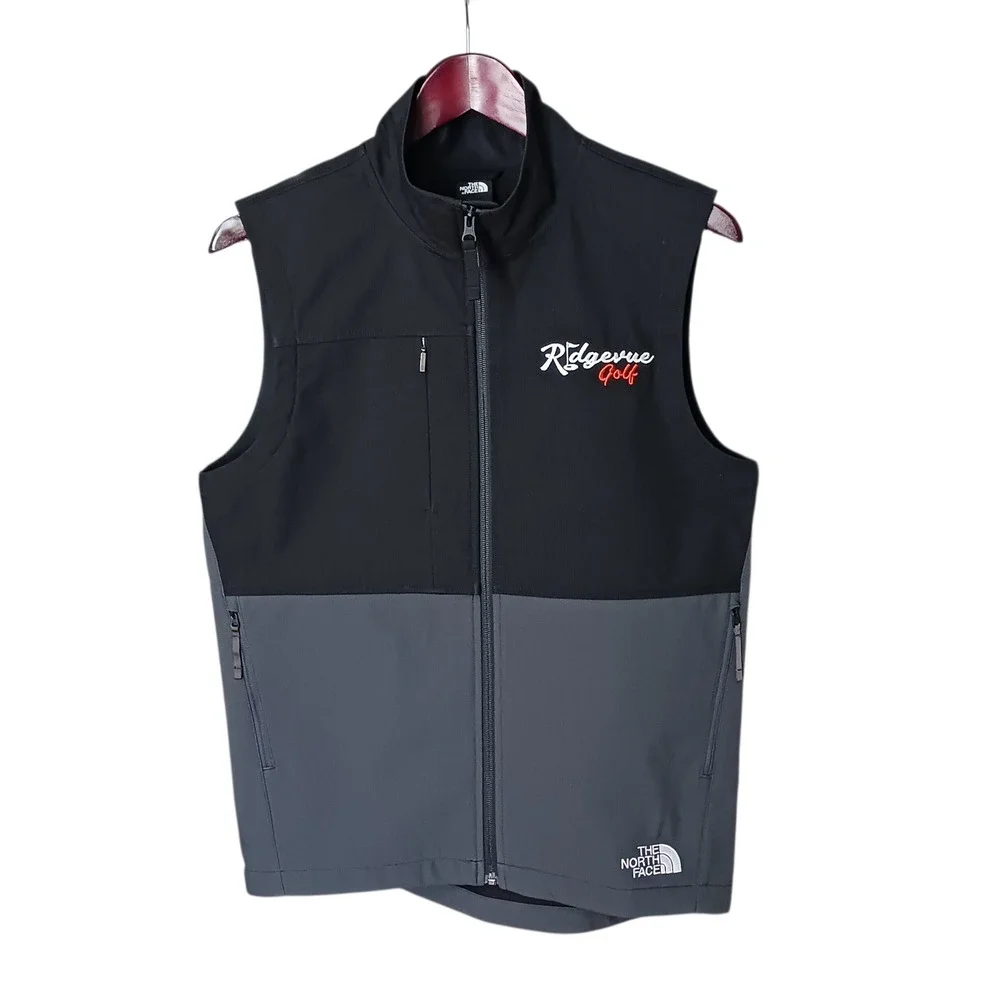 The North Face Mens Ridgevue Golf Softshell Vest Black Grey Full Zip Small